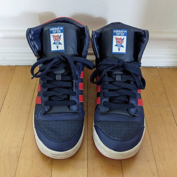 ADIDAS Top Ten RB Shoes High Top Sneakers Mens 6 / Womens 8 Navy Blue Red - Picture 2 of 9